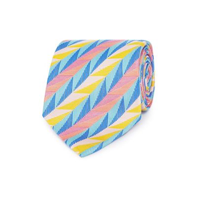 Multi-coloured patterned woven silk tie